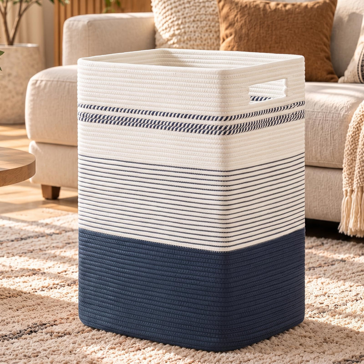 80L Large Cotton Rope Laundry Basket for Bedroom & Laundry Room, Tall Clothes Hamper with Sturdy Handles, Neutral Storage Bin Capable of Holding Blankets and Toys