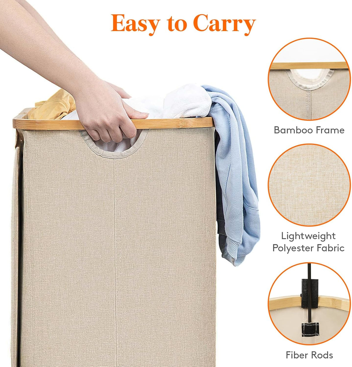 Lifewit 150L Large Laundry Basket with Lid, 2 Removable Bags, Beige