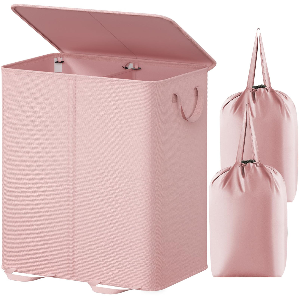 Lifewit Double Laundry Hamper with Lid, Removable Laundry Bags, Brown