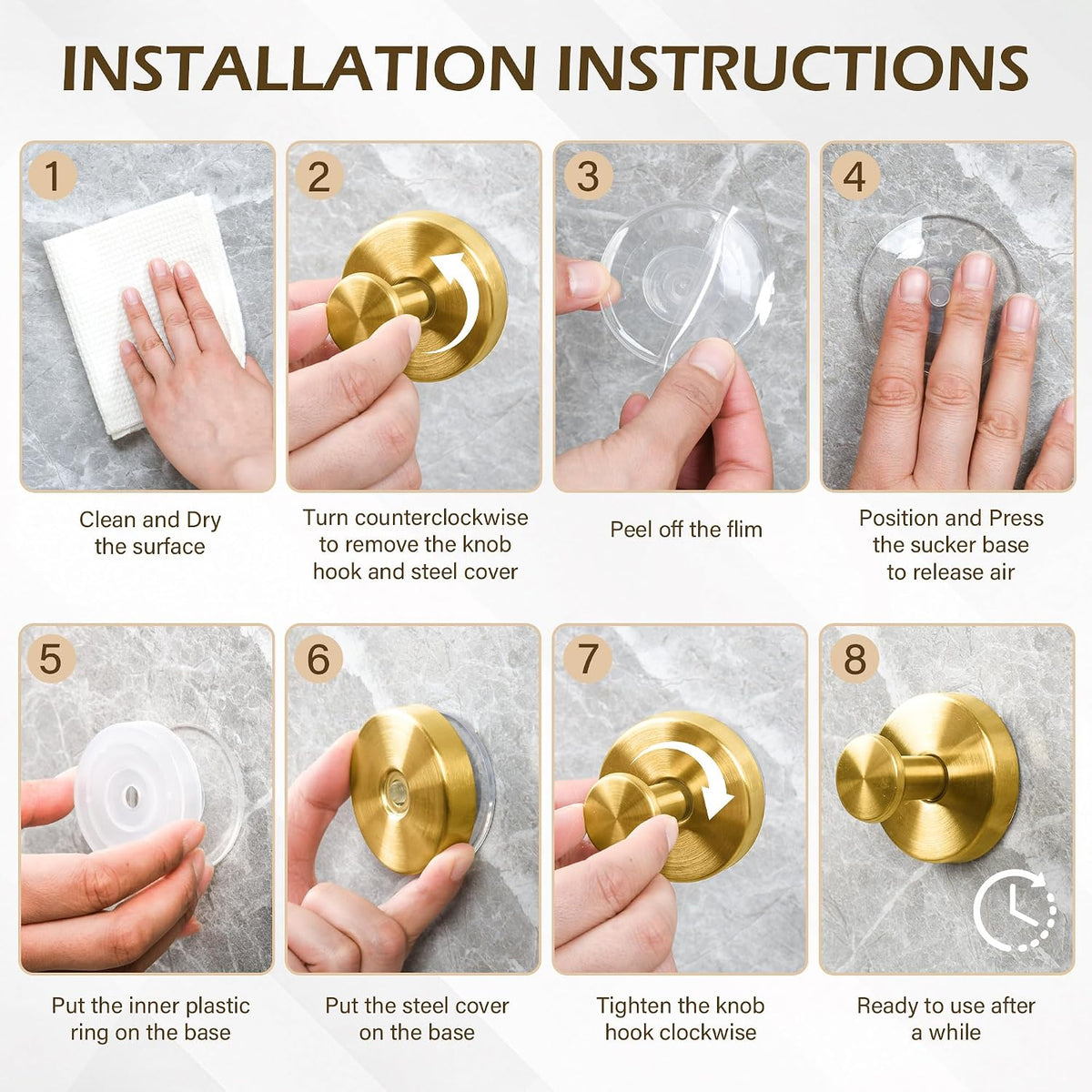 Ninth Five Suction Cup Hooks for Shower, Bathroom Wall Hooks for Towels