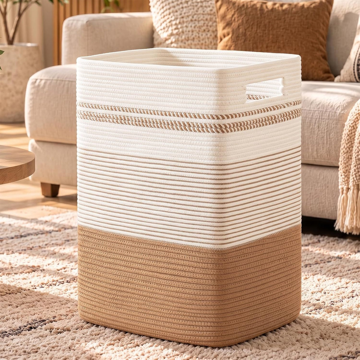 80L Large Cotton Rope Laundry Basket for Bedroom & Laundry Room, Tall Clothes Hamper with Sturdy Handles, Neutral Storage Bin Capable of Holding Blankets and Toys