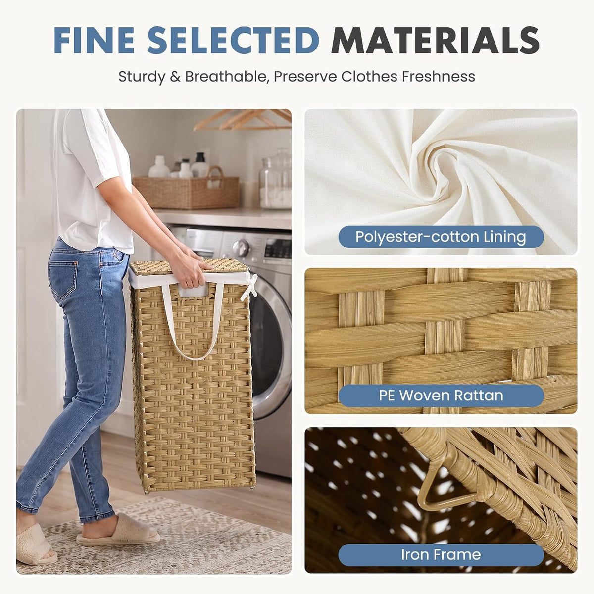 DUMOS Laundry Basket with Lid, 65L Wicker Laundry Hampers, Goose Yellow