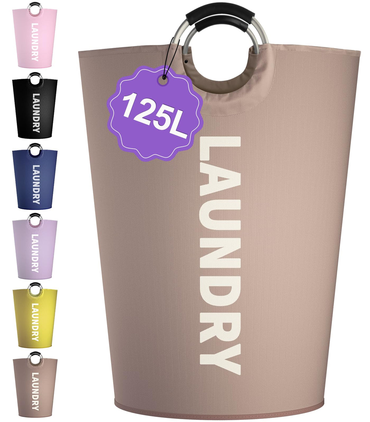 95L Large Laundry Basket with Handles, Foldable Clothes Hampers Stand Up Well, Waterproof Dirty Clothes Hamper, Rugged Laundry Basket for Flat, Dorm, Hotel, Pink