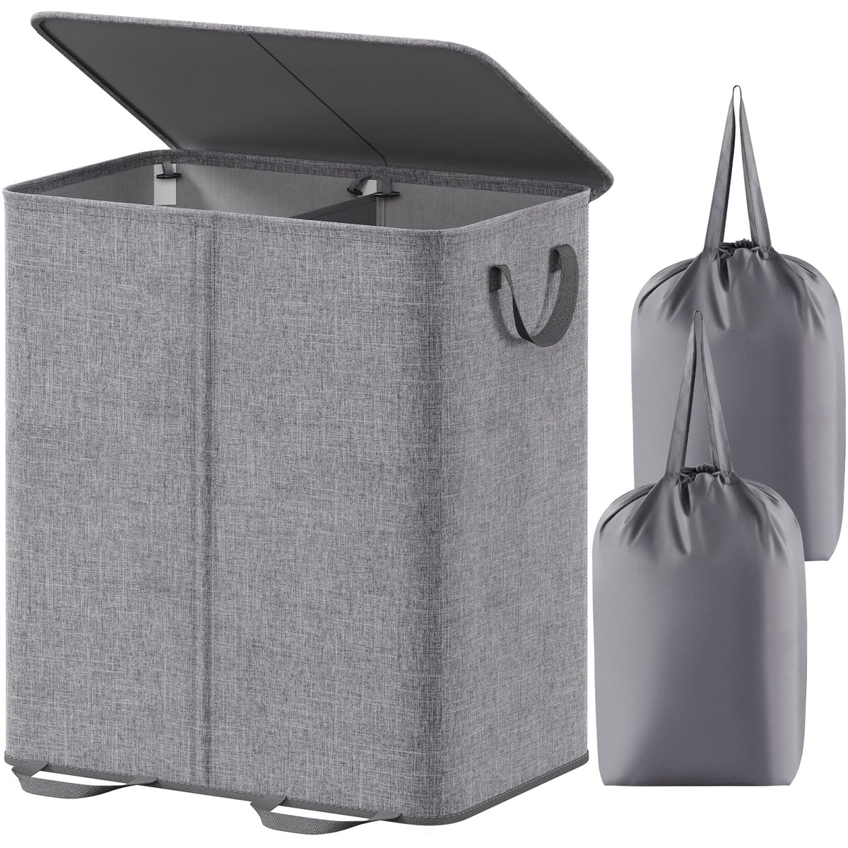 Lifewit Double Laundry Hamper with Lid, Removable Laundry Bags, Brown