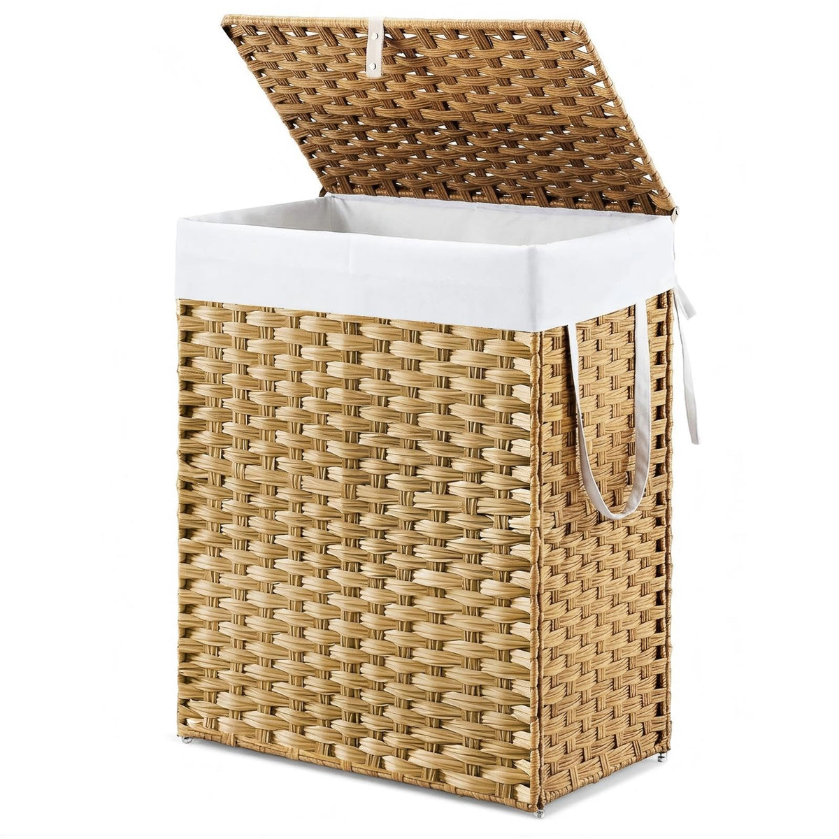 DUMOS Laundry Basket with Lid, 65L Wicker Laundry Hampers, Goose Yellow