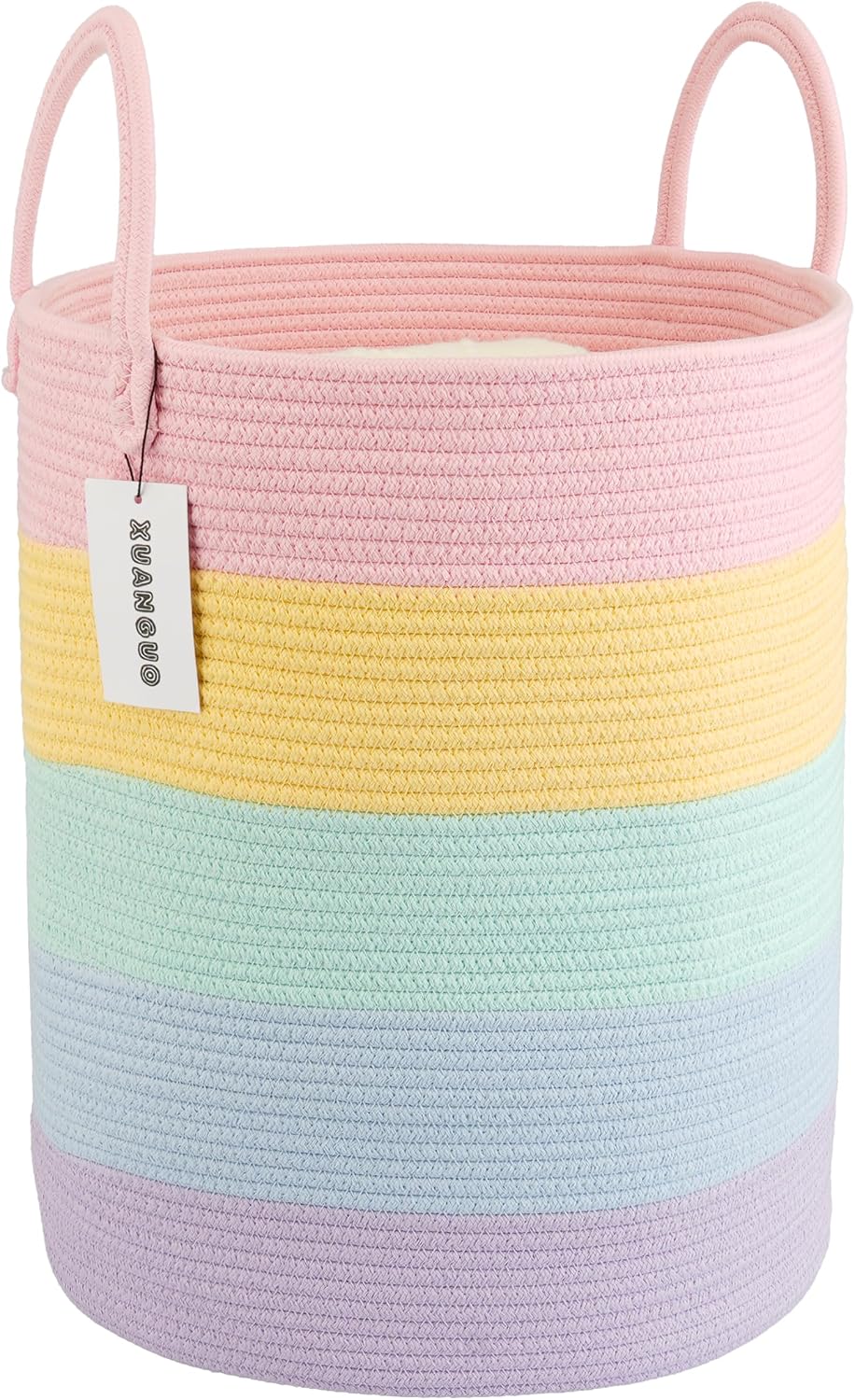 XUANGUO Rope Laundry Basket Hamper for Kids Girl, rainbow