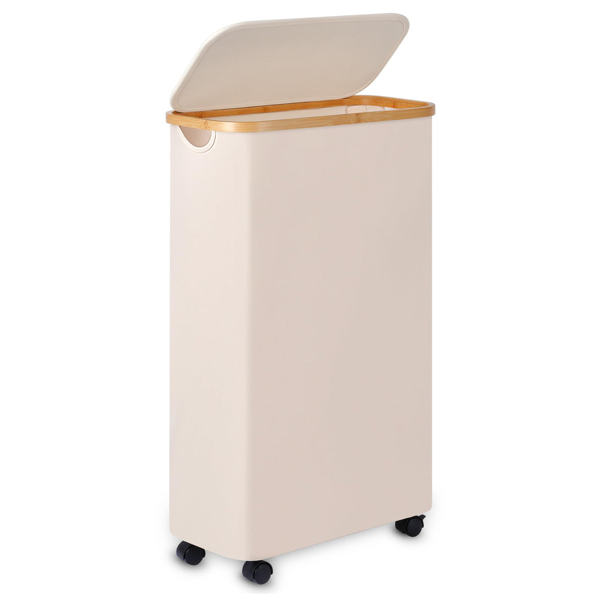 Slim Laundry Hamper,Narrow laundry Hamper with Lid,60L Hamper for Laundry,Dirty Cloth Hamper with Bamboo Handle for Towels, Clothes Organizing,Beige