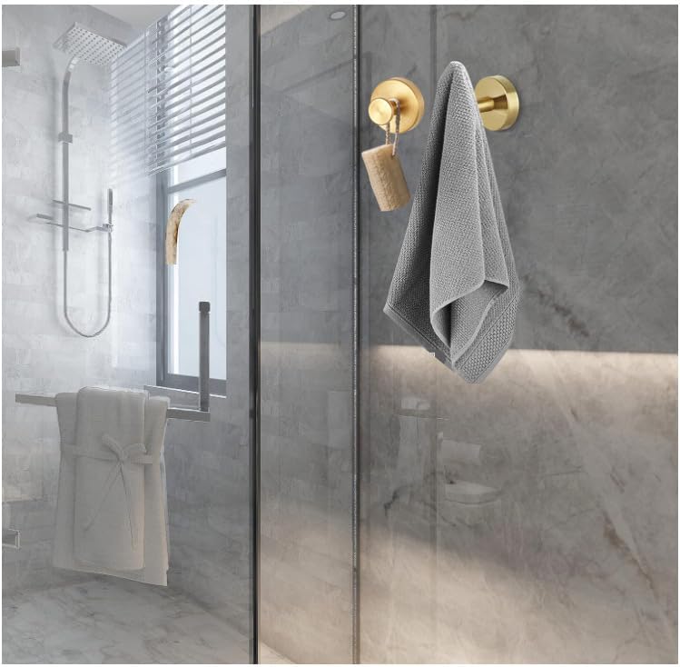 2 Pack Heavy Duty Suction Cup Hooks for Shower, Vacuum Lock Stainless Steel Bathroom Towel Hooks, No Drill Removable Rustproof Robe and Loofah Hangers for Glass Tile Mirror, Holds 12 lb