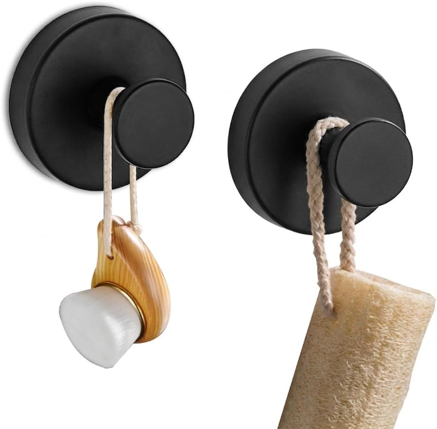 2 Pack Heavy Duty Suction Cup Hooks for Shower, Vacuum Lock Stainless Steel Bathroom Towel Hooks, No Drill Removable Rustproof Robe and Loofah Hangers for Glass Tile Mirror, Holds 12 lb