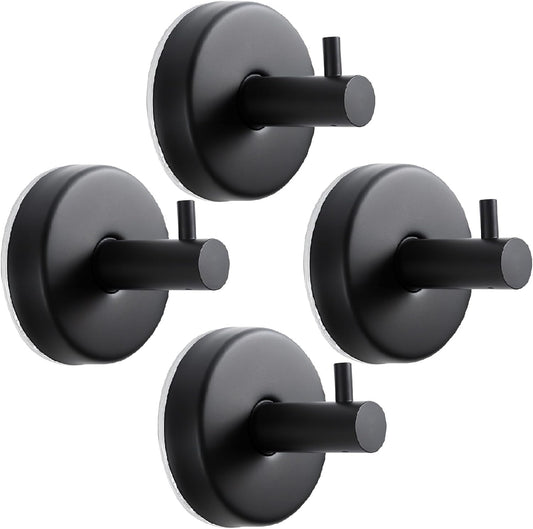 Suction Cup Hooks for Shower, 4 Pack Black Stainless Steel Suction Hooks