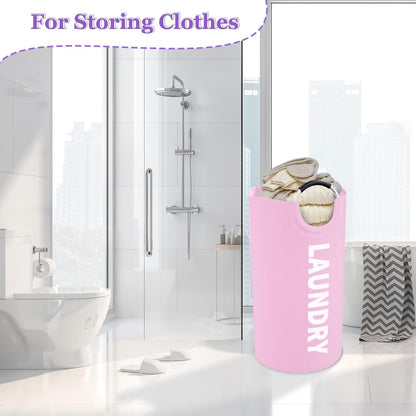 95L Large Laundry Basket with Handles, Foldable Clothes Hampers Stand Up Well, Waterproof Dirty Clothes Hamper, Rugged Laundry Basket for Flat, Dorm, Hotel, Pink