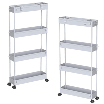SPACELEAD Slim Storage Cart 4 Tier,Bathroom Organizer Rolling Utility,Mobile Shelving Unit Slide Out for Office, Kitchen, Laundry Room & Narrow Places，Green