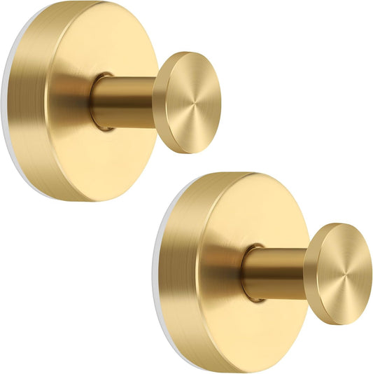 Gold Suction Cup Hooks for Shower Stainless Steel, Gold Suction Hooks for Shower Wall Hangs 15lbs, Bathroom, Kitchen, Glass Door, Mirror, Tile, Loofah, Towel, Coat, Bath Robe, Brushed Gold 2 Pack