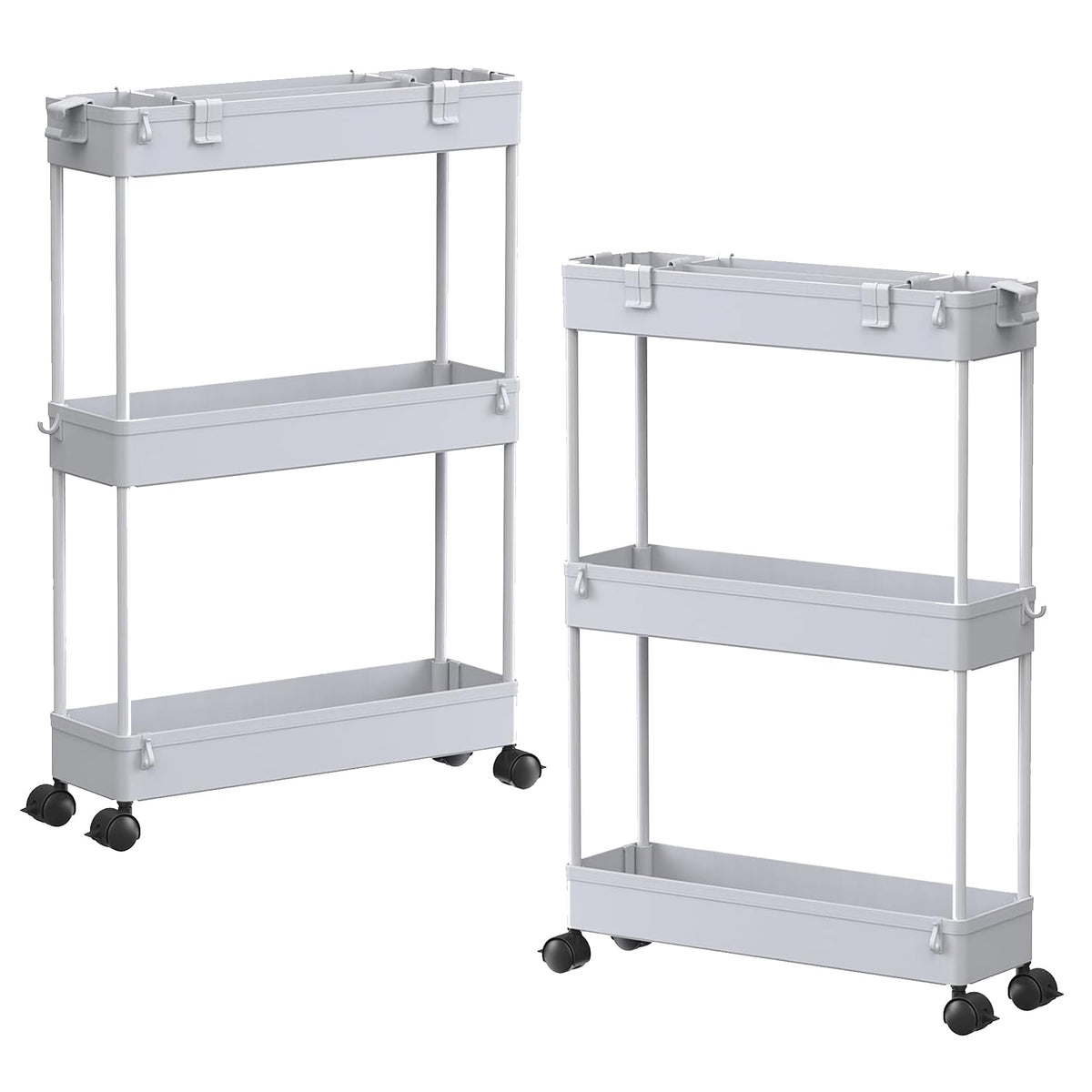 2 Pack 3 Tier Slim Storage Cart, Bathroom Rolling Utility Organizer