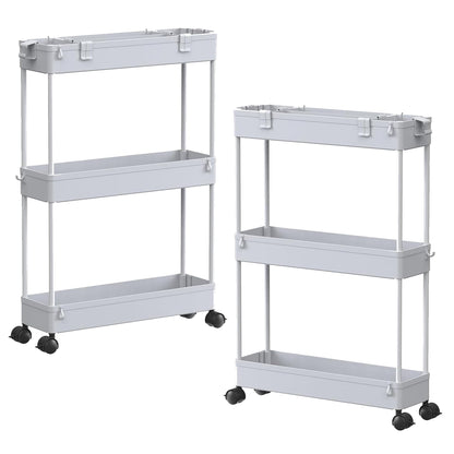 SPACELEAD Slim Storage Cart 3 Tier,Bathroom Organizer Rolling Utility, Mobile Shelving Unit Slide Out for Office, Kitchen, Laundry Room & Narrow Places,White