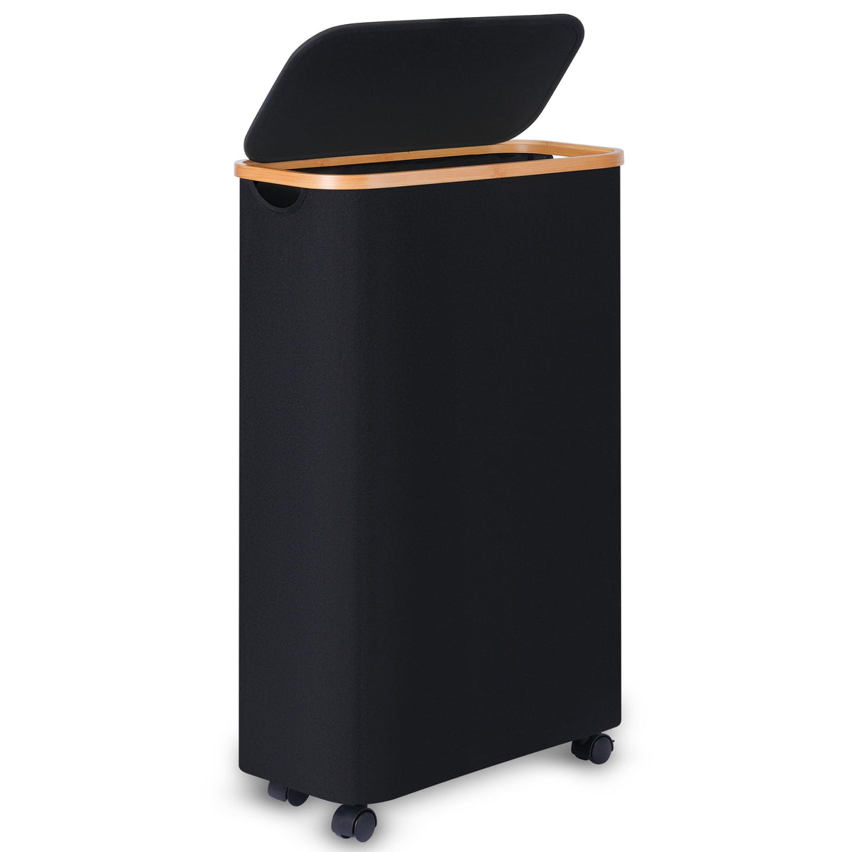 Slim Laundry Hamper,Narrow laundry Hamper with Lid,60L Hamper for Laundry,Dirty Cloth Hamper with Bamboo Handle for Towels, Clothes Organizing,Beige