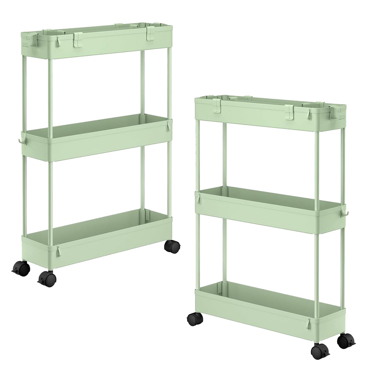 2 Pack 3 Tier Slim Storage Cart, Bathroom Rolling Utility Organizer