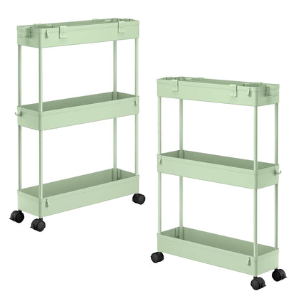 SPACELEAD Slim Storage Cart 3 Tier,Bathroom Organizer Rolling Utility, Mobile Shelving Unit Slide Out for Office, Kitchen, Laundry Room & Narrow Places,White