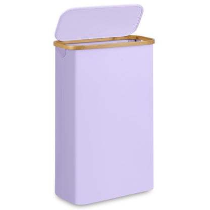Slim Laundry Hamper,Narrow laundry Hamper with Lid,60L Hamper for Laundry,Dirty Cloth Hamper with Bamboo Handle for Towels, Clothes Organizing,Beige