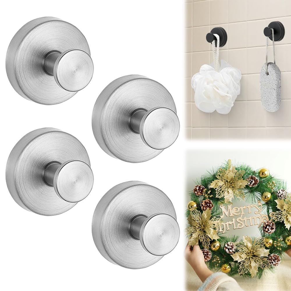LECDOA Suction Cup Hooks for Wreaths on Glass, 2025 New Model No-Drill Suction Cup Hooks, Wreath Hangers for Front Doors, Metal Towel Hooks for Showers Bathrooms Mirrors (2, Gold)