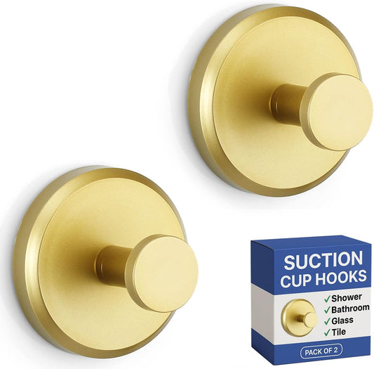 HOME SO Suction Cup Hooks for Shower & Bathroom Towel Holder 2-Pack Gold