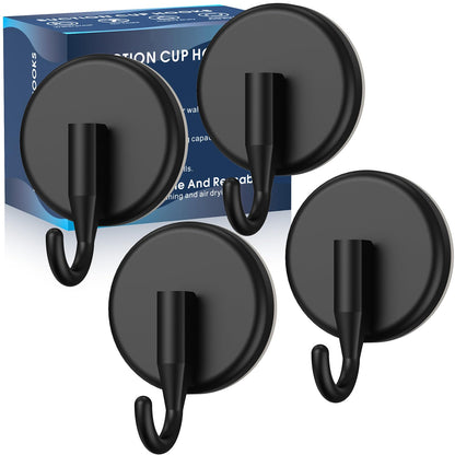 MOTAIPEAK Suction Cup Hooks for Shower,Shower Hooks Mounting on Glass Doors, Tile, Mirrors, Metals,Hook for Hanging Towels, Robe, Loofah, Jackets-Black(2 Pack)