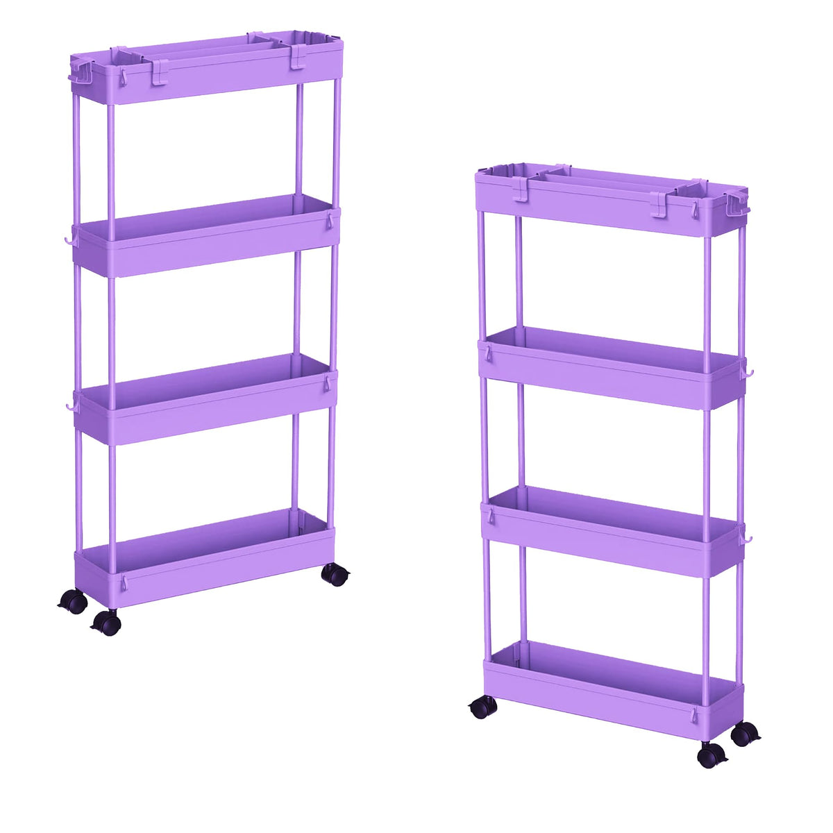 SPACELEAD Slim Storage Cart 4 Tier,Bathroom Organizer Rolling Utility,Mobile Shelving Unit Slide Out for Office, Kitchen, Laundry Room & Narrow Places,Pink