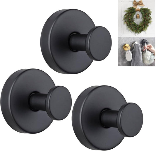 Suction Cup Hooks for Wreaths, 2025 New No Drill Suction Cup Hooks for Shower Hanging Towels, Wreath Hanger for Front Door, Holder for Glass Window Door Bathroom Mirrors (3pcs, Black)