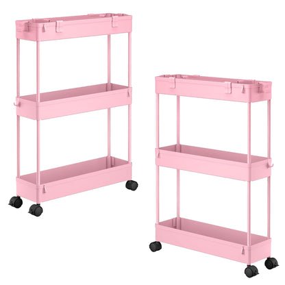 SPACELEAD Slim Storage Cart 3 Tier,Bathroom Organizer Rolling Utility, Mobile Shelving Unit Slide Out for Office, Kitchen, Laundry Room & Narrow Places,White