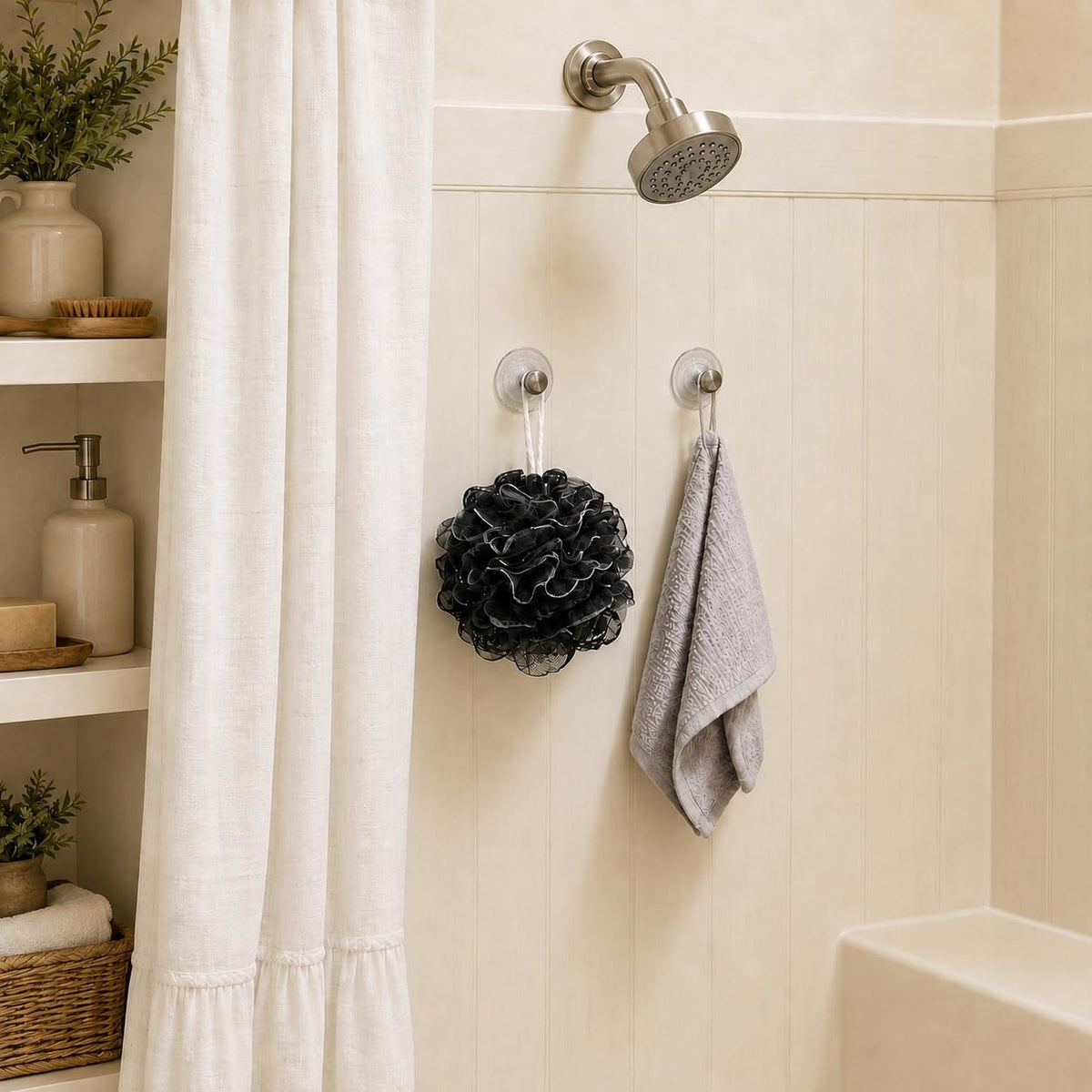 (2-Pack 2 1/2 Inch Suction Cup Hooks for Shower Loofah Holder