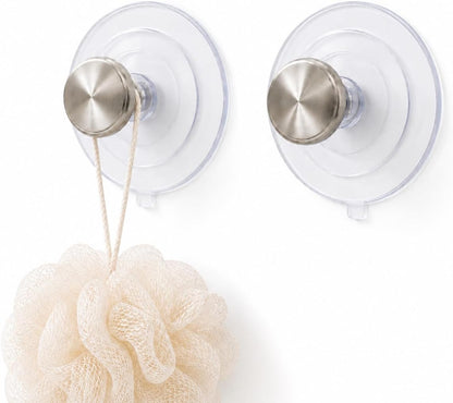(2-Pack 2 1/2 Inch Suction Cup Hooks for Shower Loofah Holder