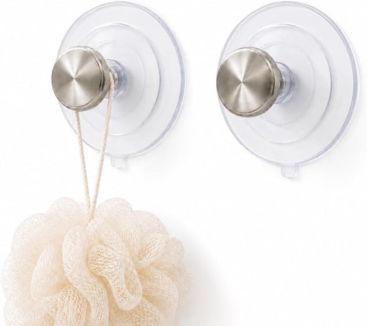 (2-Pack 2 1/2 Inch Suction Cup Hooks for Shower Loofah Holder