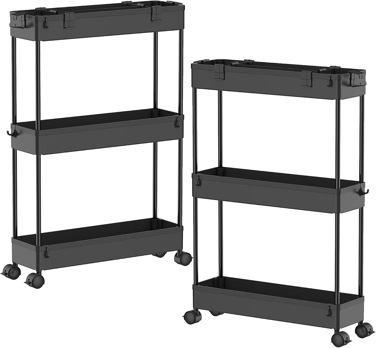 2 Pack 3 Tier Slim Storage Cart, Bathroom Rolling Utility Organizer
