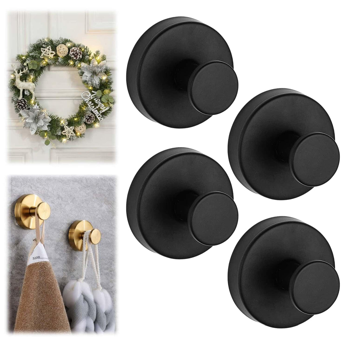 Suction Cup Hooks for Wreaths on Glass, Model No-Drill Suction Cup Hooks, Wreath Hangers for Front Doors, Metal Towel Hooks for Showers Bathrooms Mirrors(Black 1pcs)
