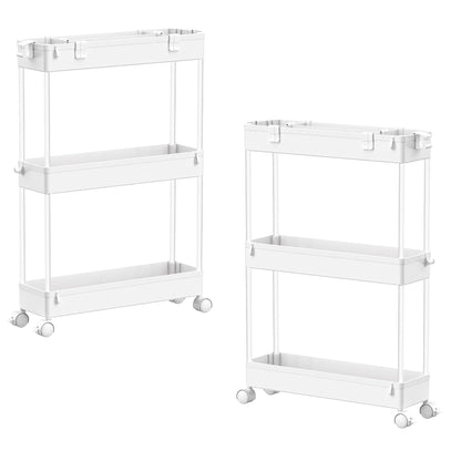 SPACELEAD Slim Storage Cart 3 Tier,Bathroom Organizer Rolling Utility, Mobile Shelving Unit Slide Out for Office, Kitchen, Laundry Room & Narrow Places,White