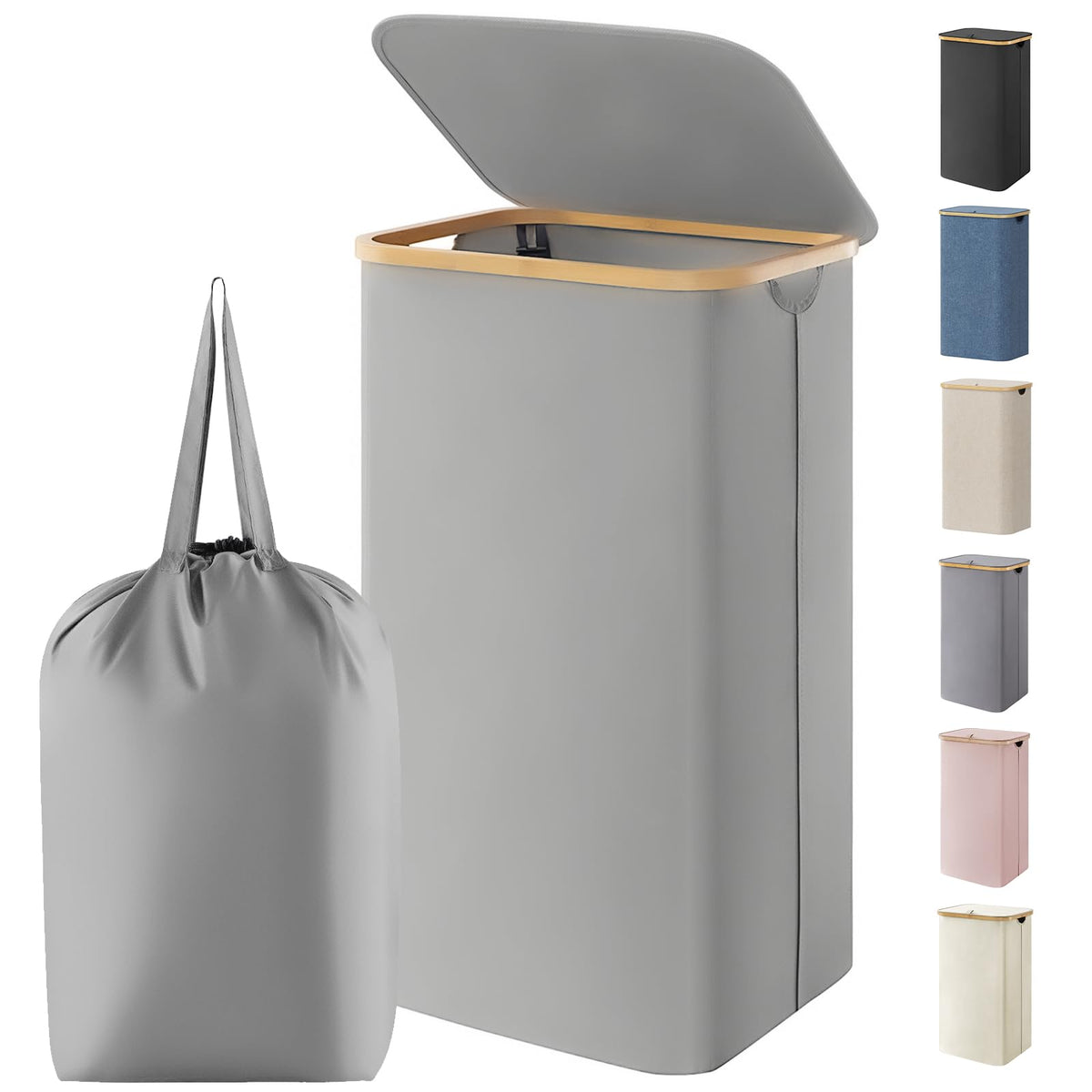Lifewit 150L Large Laundry Basket with Lid, 2 Removable Bags, Beige