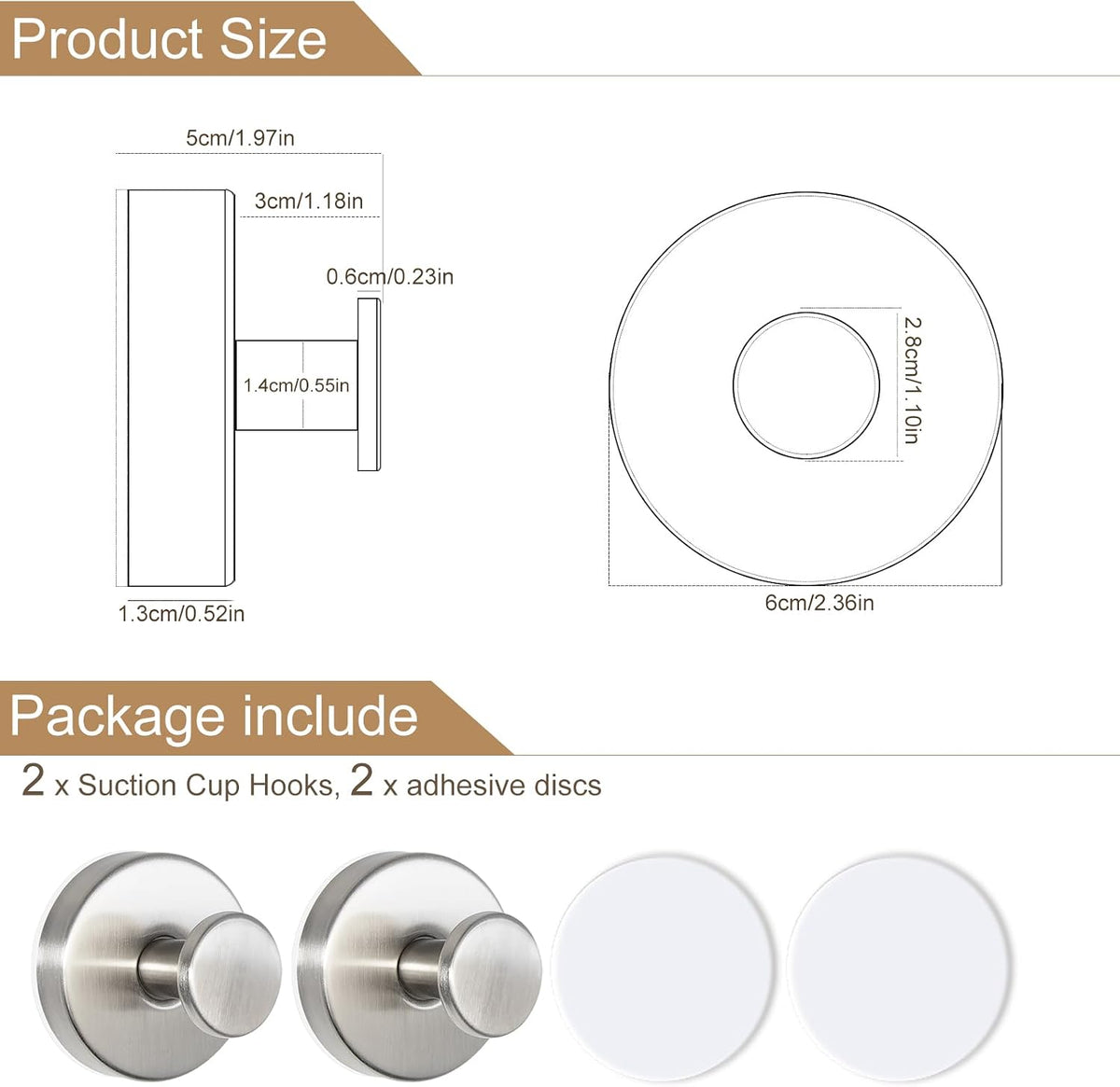 ZESLMG Suction Cup Hooks for Shower, Nickel Wreath Hangers for Front Door Glass Window Bathroom Kitchen Wall, Removable Towel Holder Bath Robe Loofah Coat Hooks No Damage for Hanging, 2 Pack