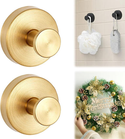 LECDOA Suction Cup Hooks for Wreaths on Glass, 2025 New Model No-Drill Suction Cup Hooks, Wreath Hangers for Front Doors, Metal Towel Hooks for Showers Bathrooms Mirrors (2, Gold)