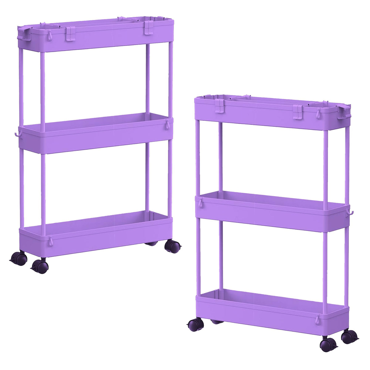 2 Pack 3 Tier Slim Storage Cart, Bathroom Rolling Utility Organizer
