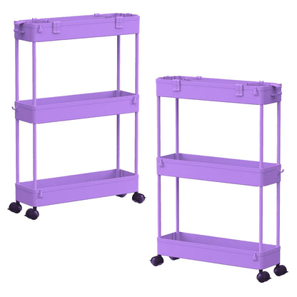2 Pack 3 Tier Slim Storage Cart, Bathroom Rolling Utility Organizer