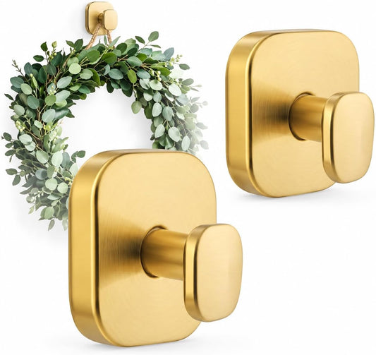 Gold Suction Cup Hooks, No Drill Shower Hooks for Bathroom & Wreath Hanger