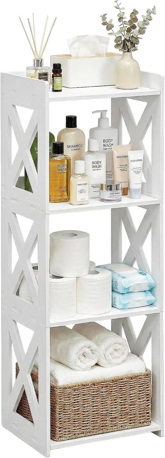 4-Tier Narrow Corner Bathroom Floor Stand, Waterproof PVC, White