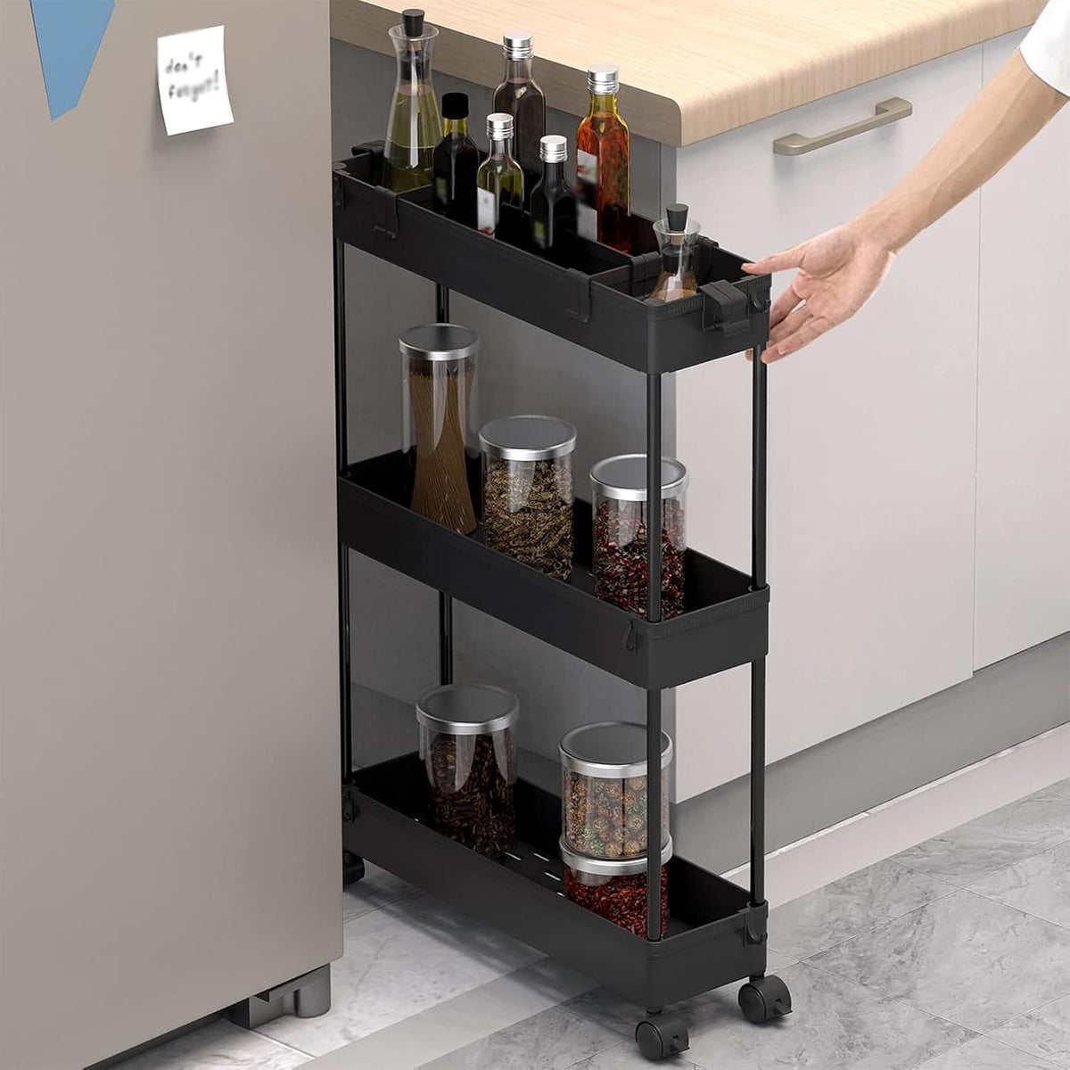 2 Pack 3 Tier Slim Storage Cart, Bathroom Rolling Utility Organizer