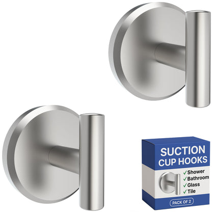 HOME SO Suction Cup Hooks for Bathroom Towel Holder T-Shape 2-Pack Black