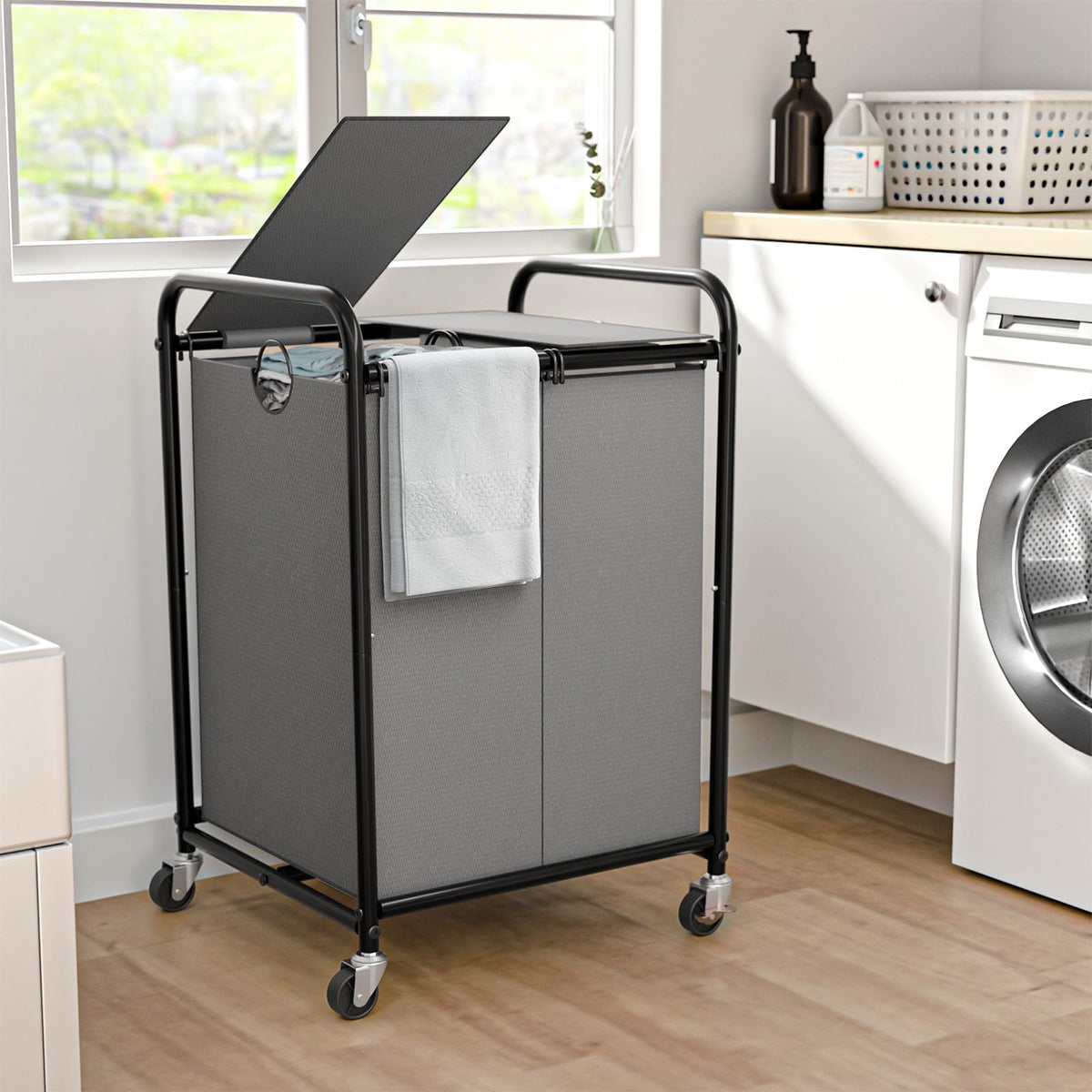 180L Laundry Sorter 3 Section, Rolling Laundry Basket with Wheels and Lid