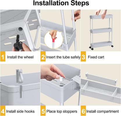 SPACELEAD Slim Storage Cart 4 Tier,Bathroom Organizer Rolling Utility,Mobile Shelving Unit Slide Out for Office, Kitchen, Laundry Room & Narrow Places,Gray