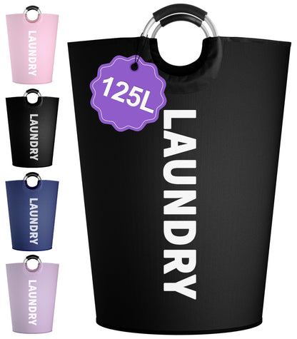 95L Large Laundry Basket with Handles, Foldable Clothes Hampers Stand Up Well, Waterproof Dirty Clothes Hamper, Rugged Laundry Basket for Flat, Dorm, Hotel, Pink