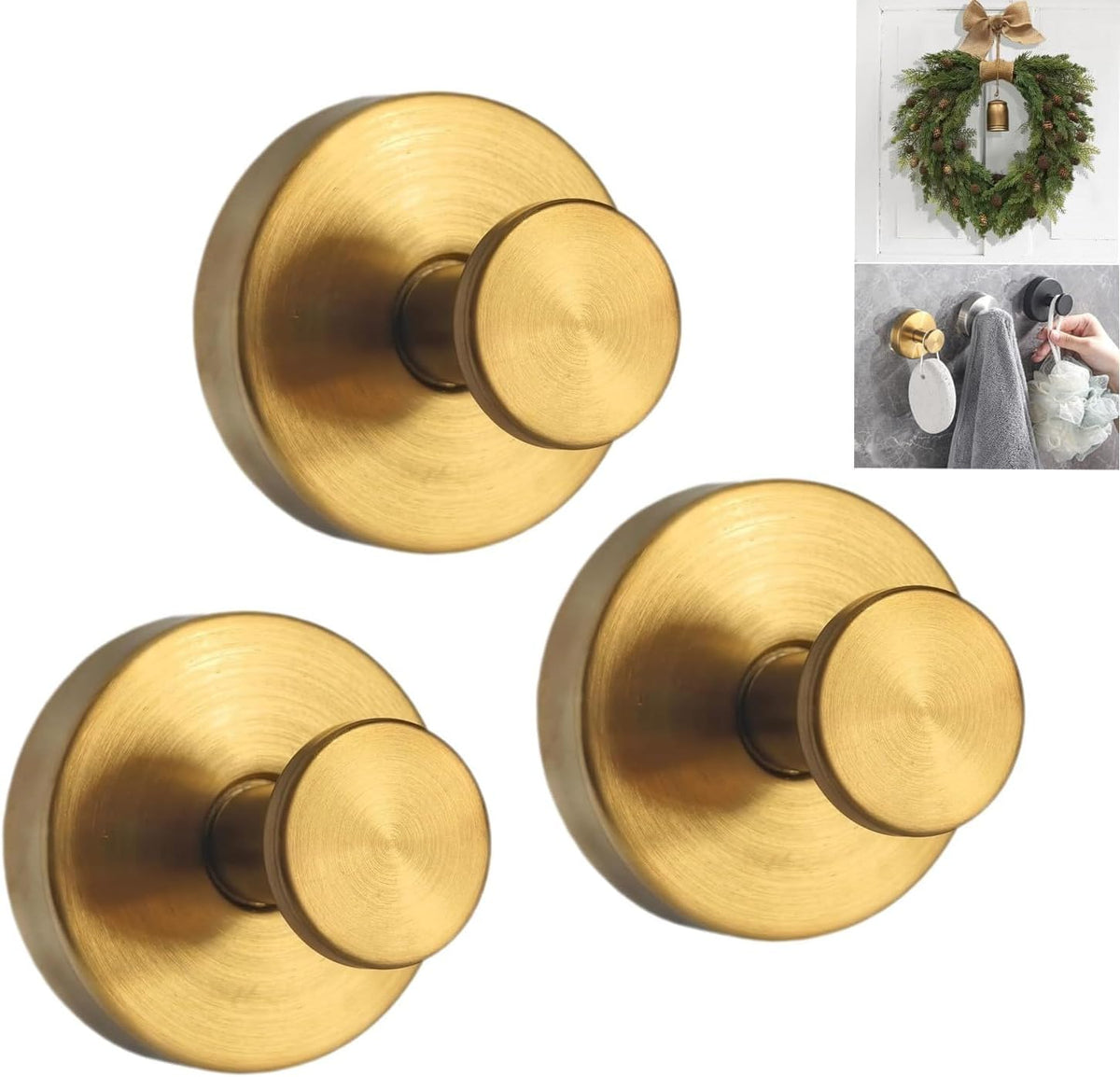 Suction Cup Hooks for Wreaths, 2025 New No Drill Suction Cup Hooks for Shower Hanging Towels, Wreath Hanger for Front Door, Holder for Glass Window Door Bathroom Mirrors (3pcs, Black)