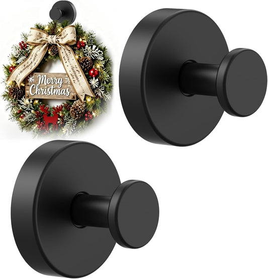GAD Suction Cup Wreath Hangers for Front Door Glass Window (Black, 2-Pack)