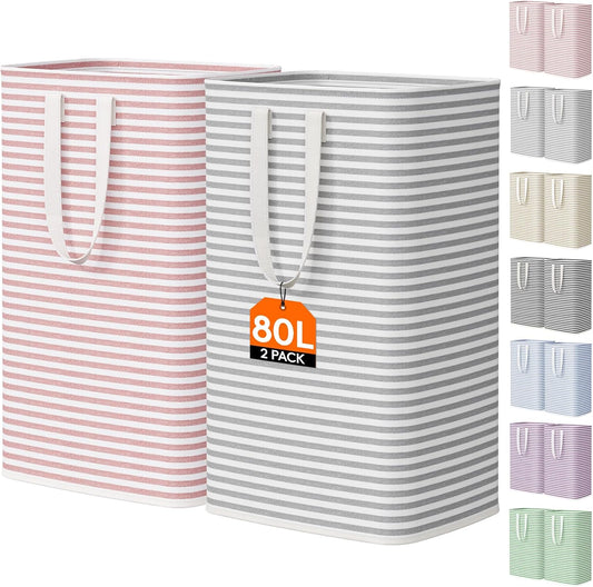 Lifewit 80L Large Laundry Baskets, Laundry Hampers Bags, 2 Pack, Grey&Pink